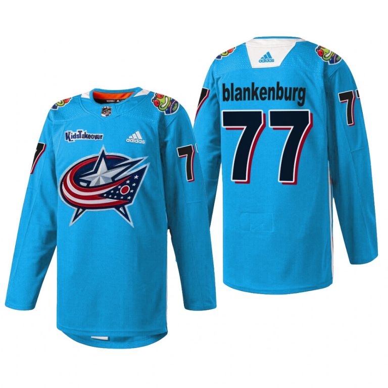 Men Nick Blankenburg Columbus Blue Jackets Kids Takeover Jersey Blue #77 Warmup