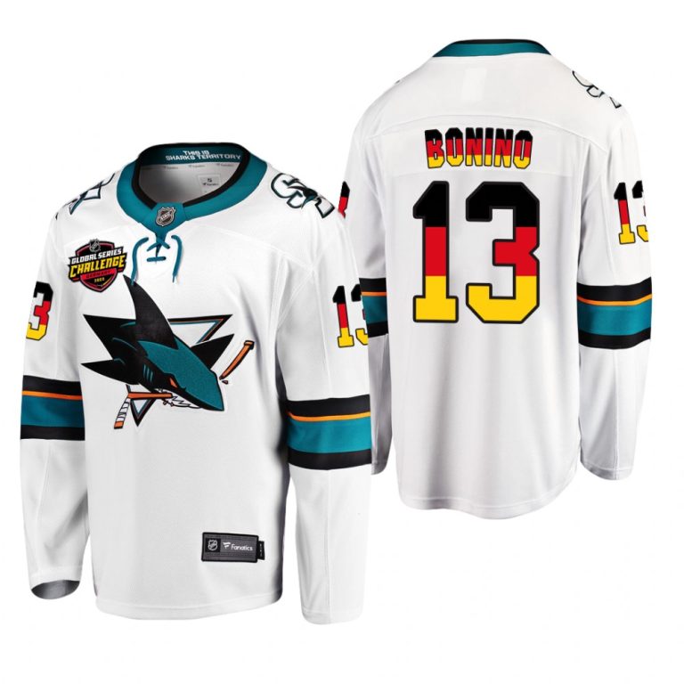 Men Nick Bonino #13 San Jose Sharks 2022 NHL Global Series White Germany Challenge Jersey