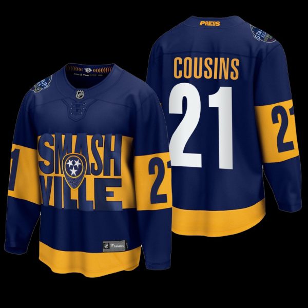 Men Nick Cousins #21 Nashville Predators 2022 Stadium Series Navy Jersey