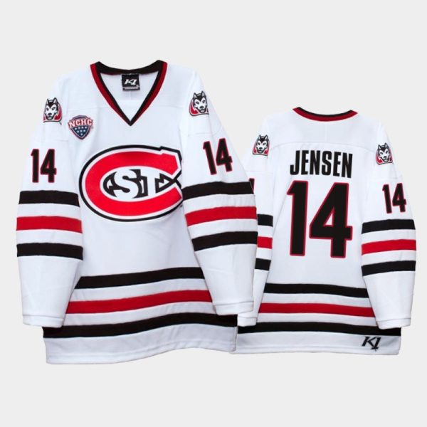 Men Nick Jensen #14 St. Cloud State Huskies College Hockey White Jersey