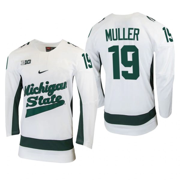 Men Nicolas Muller #19 Michigan State Spartans 2022 College Hockey White Jersey