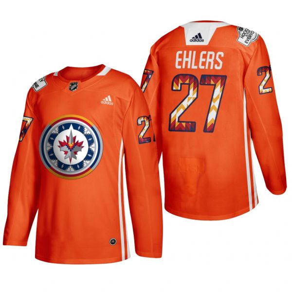 Men Nikolaj Ehlers Winnipeg Jets 2022 WASAC Night Jersey Orange #27 Indigenous Warmup