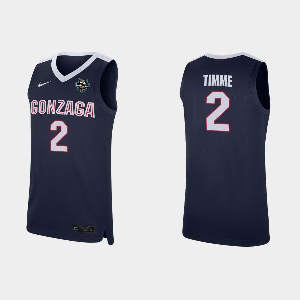 Men No. 2 Drew Timme Navy 2021 NCAA Basketball Champions Replica Gonzaga Bulldogs Jersey