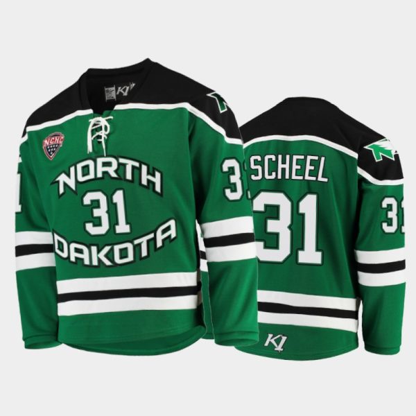Men North Dakota Fighting Hawks Adam Scheel #31 Replica Green College Hockey Jersey