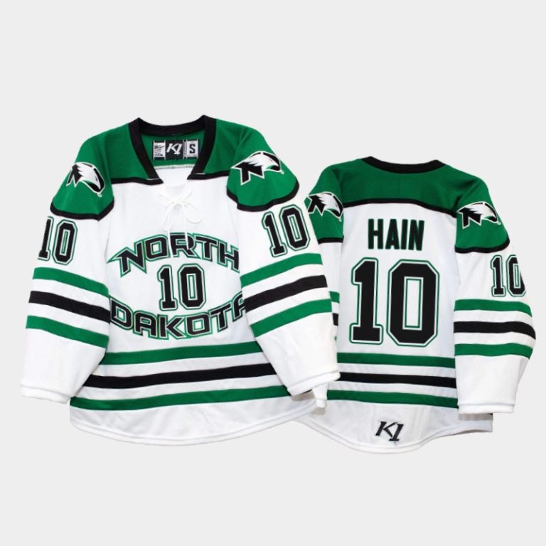 Men North Dakota Fighting Hawks Gavin Hain #10 Home White College Hockey Jersey