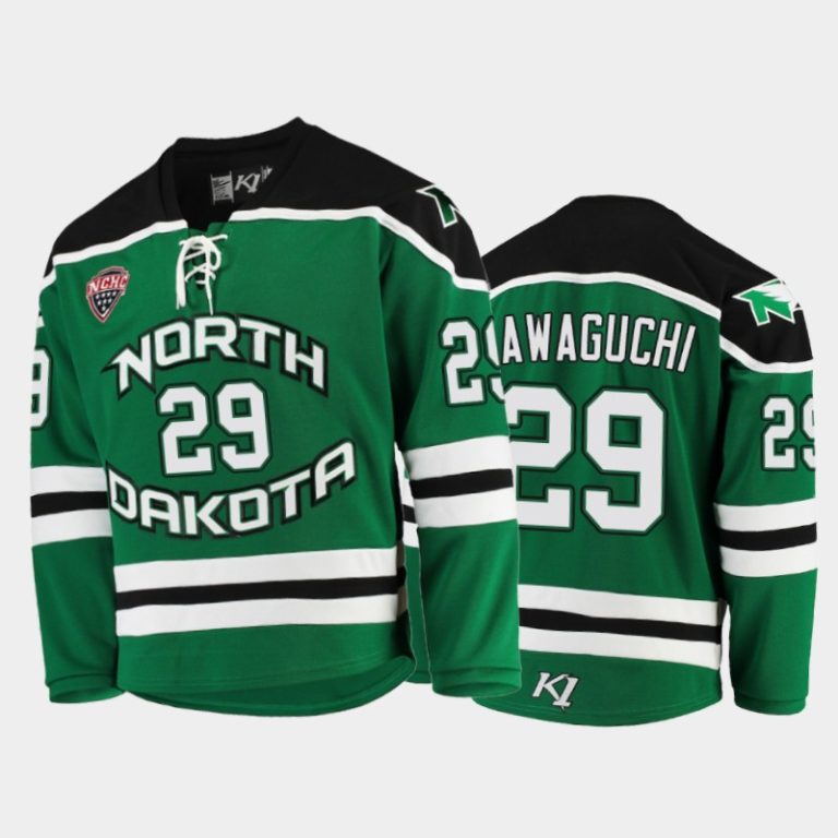 Men North Dakota Fighting Hawks Jordan Kawaguchi #29 Replica Green College Hockey Jersey