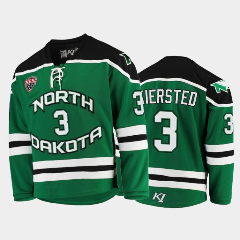 Men North Dakota Fighting Hawks Matt Kiersted #3 Replica Green College Hockey Jersey