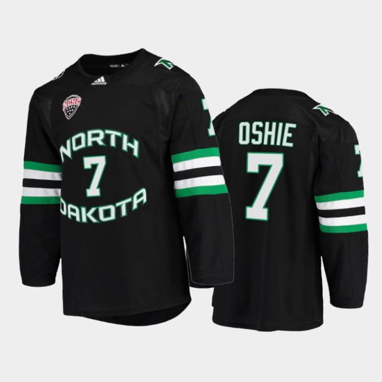 Men North Dakota Fighting Hawks T.J. Oshie #7 College Hockey Black Alumni Jersey