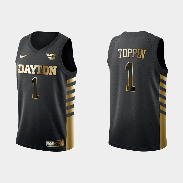 Men Obi Toppin Dayton Flyers #1 Black Golden Edition Limited Jersey