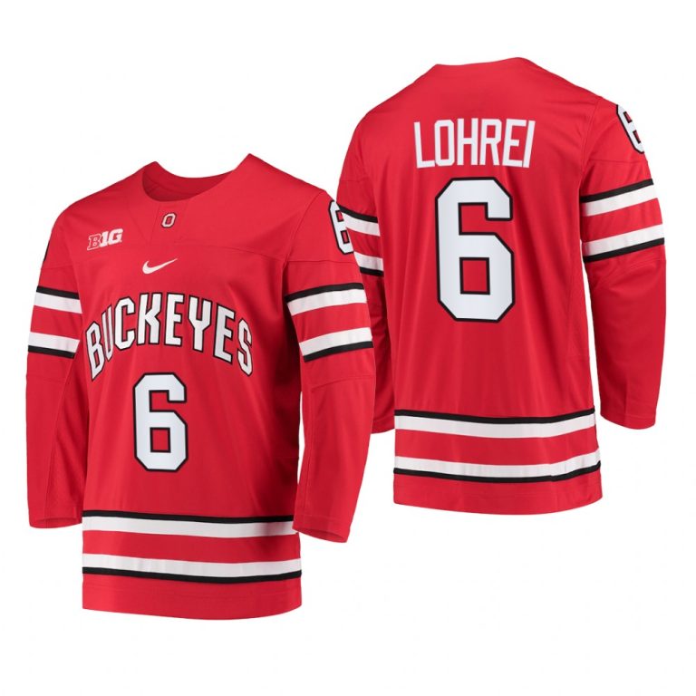 Men Ohio State Buckeyes Mason Lohrei #6 College Hockey Red Jersey