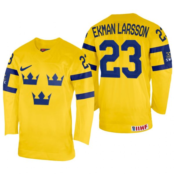 Men Oliver Ekman Larsson Sweden Hockey Yellow Home Jersey 2022 IIHF World Championship