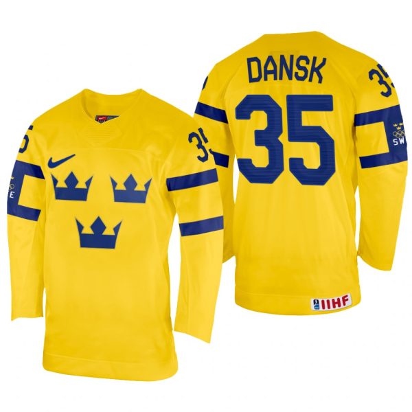 Men Oscar Dansk Sweden Hockey Yellow Home Jersey 2022 IIHF World Championship