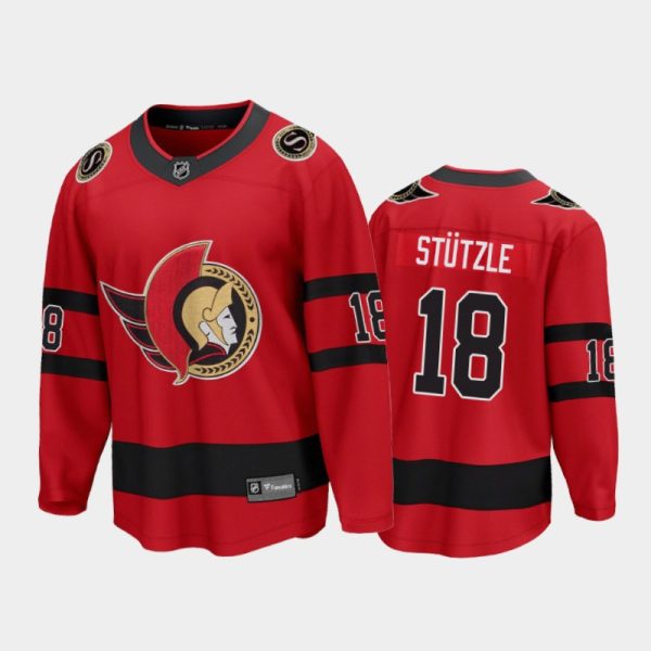Men Ottawa Senators Tim Stutzle #18 Reverse Retro Red 2021 Jersey