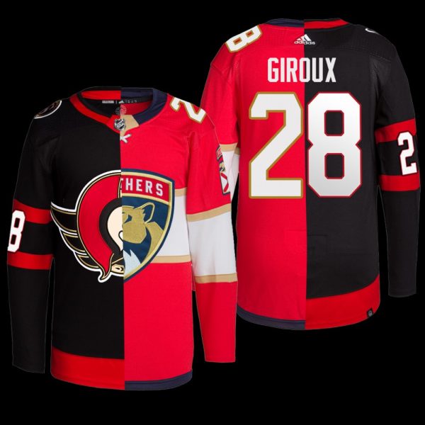 Men Ottawa Senators x Panthers Claude Giroux Split Jersey Black Red Primegreen Uniform