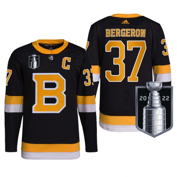 Men Patrice Bergeron Boston Bruins 2022 Stanley Cup Playoffs Jersey Black #37 Pro Uniform