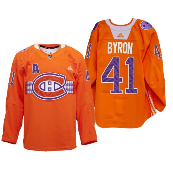 Men Paul Byron Montreal Canadiens Indigenous Celebration Night Jersey Orange #41 Warmup