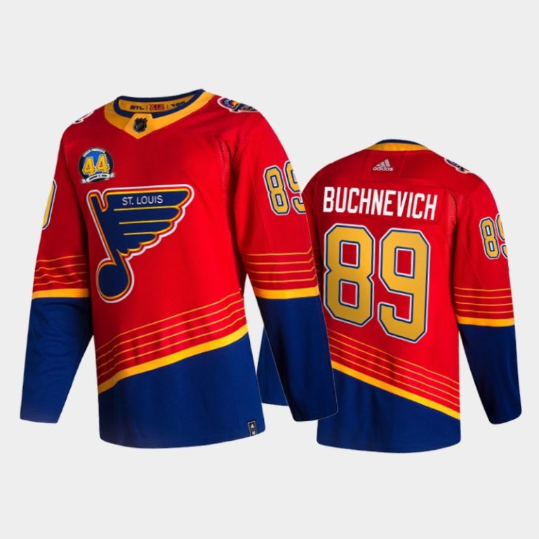 Men Pavel Buchnevich St. Louis Blues 44 Chris Pronger Patch Jersey Red #89 Reverse Retro