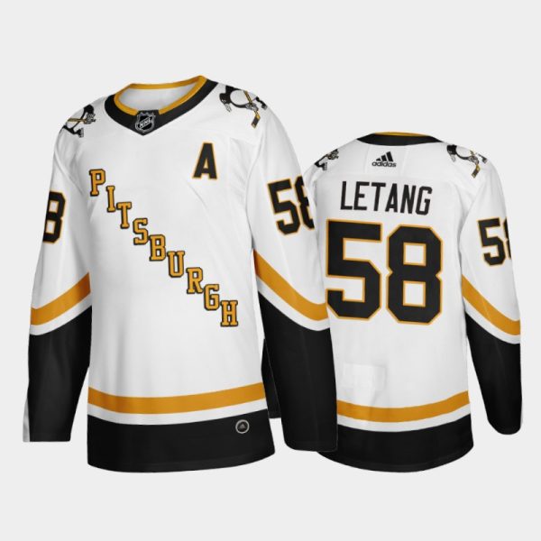 Men Pittsburgh Penguins Kris Letang #58 2021 Reverse Retro White Fourth Jersey