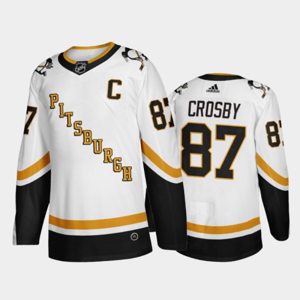 Men Pittsburgh Penguins Sidney Crosby #87 2021 Reverse Retro White Fourth Jersey