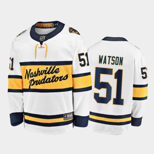 Men Predators Austin Watson #51 White 2020 Winter Classic Breakaway Player Jersey