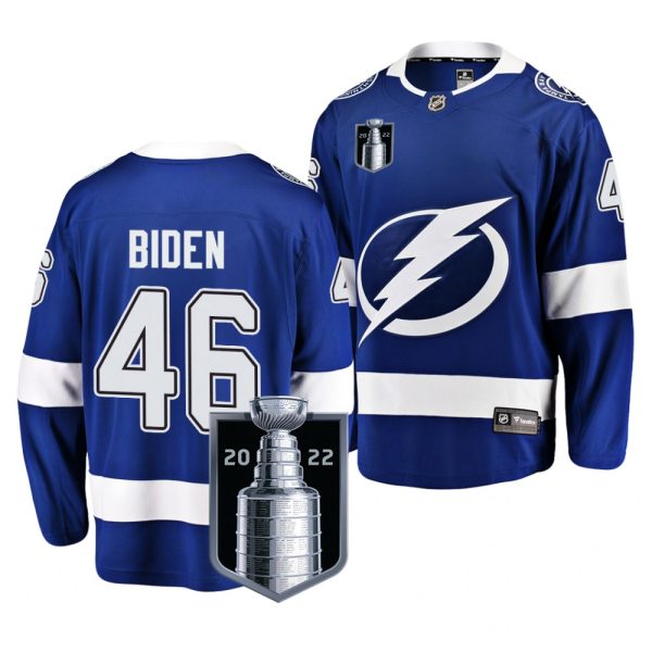 Men President Biden Tampa Bay Lightning 2022 Stanley Cup Blue Special Honor Jersey