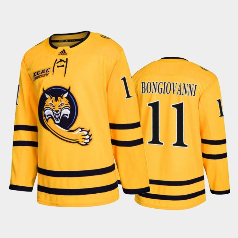 Men Quinnipiac Bobcats Wyatt Bongiovanni #11 College Hockey Gold Alternate Jersey 2022