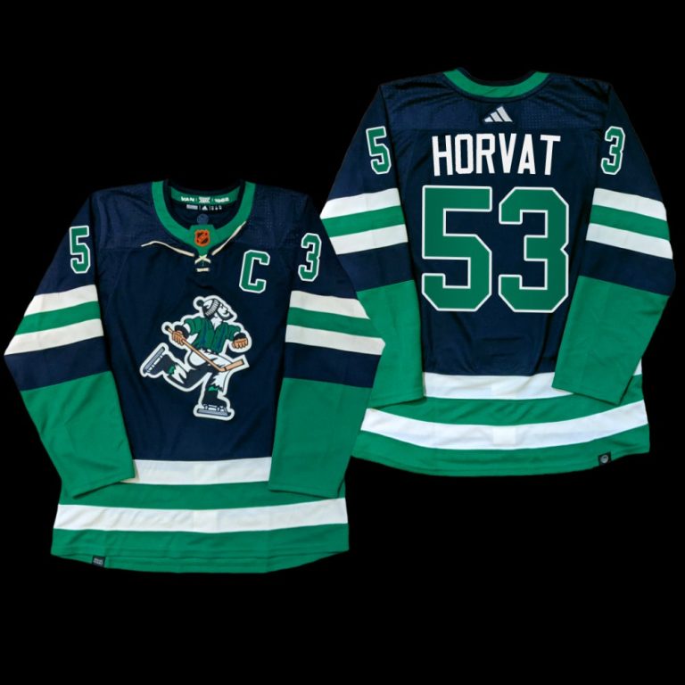 Men Reverse Retro Vancouver Canucks Bo Horvat Jersey PrimeGreen Navy #53 Uniform