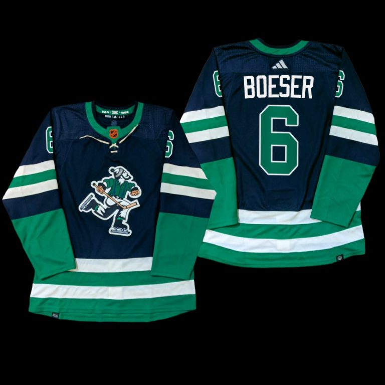 Men Reverse Retro Vancouver Canucks Brock Boeser Jersey PrimeGreen Navy #6 Uniform