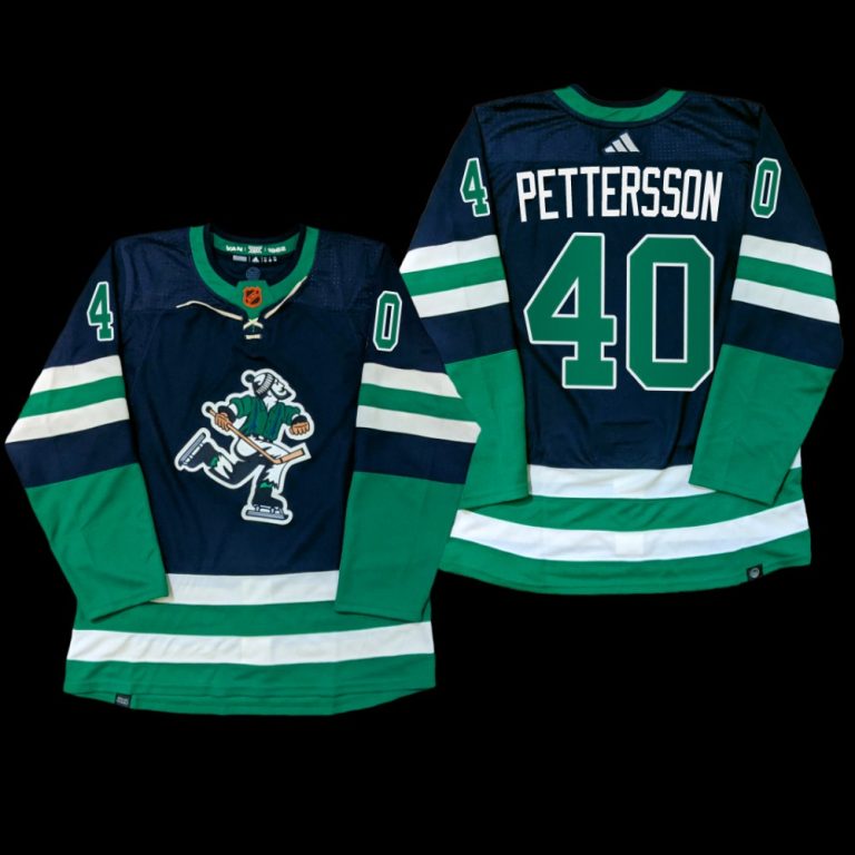 Men Reverse Retro Vancouver Canucks Elias Pettersson Jersey PrimeGreen Navy #40 Uniform