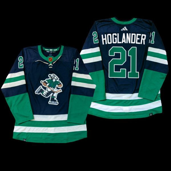 Men Reverse Retro Vancouver Canucks Nils Hoglander Jersey PrimeGreen Navy #21 Uniform