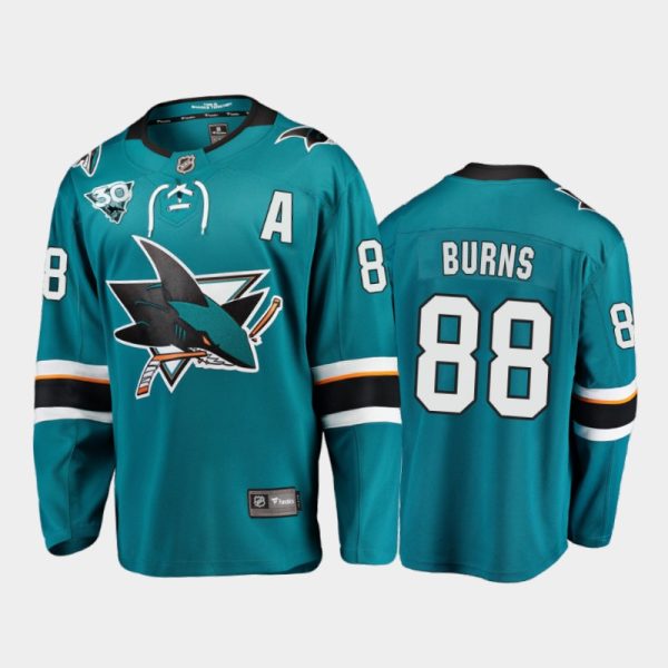 Men San Jose Sharks Brent Burns #88 2021 Reverse Retro Teal 30th Anniversary Home Jersey