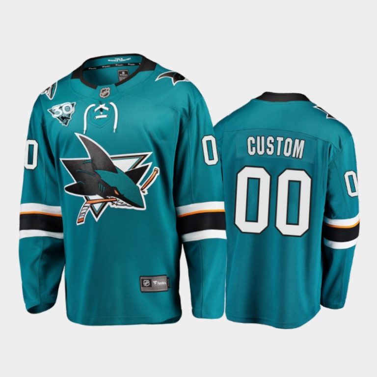 Men San Jose Sharks Custom #00 2021 Reverse Retro Teal 30th Anniversary Home Jersey