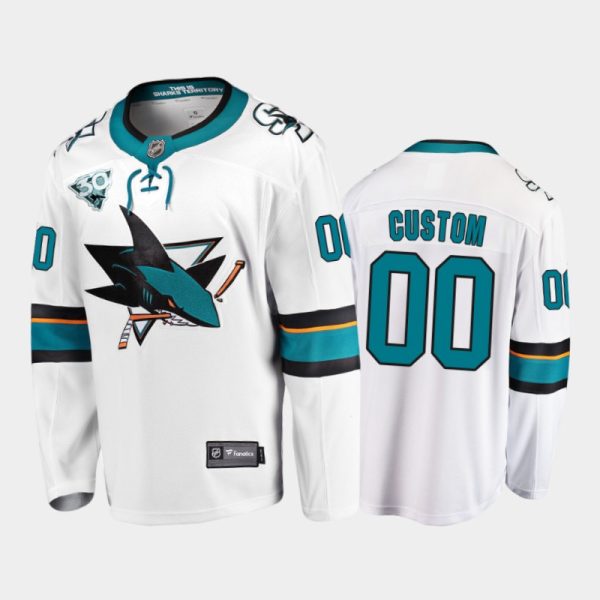 Men San Jose Sharks Custom #00 2021 Reverse Retro White 30th Anniversary Jersey