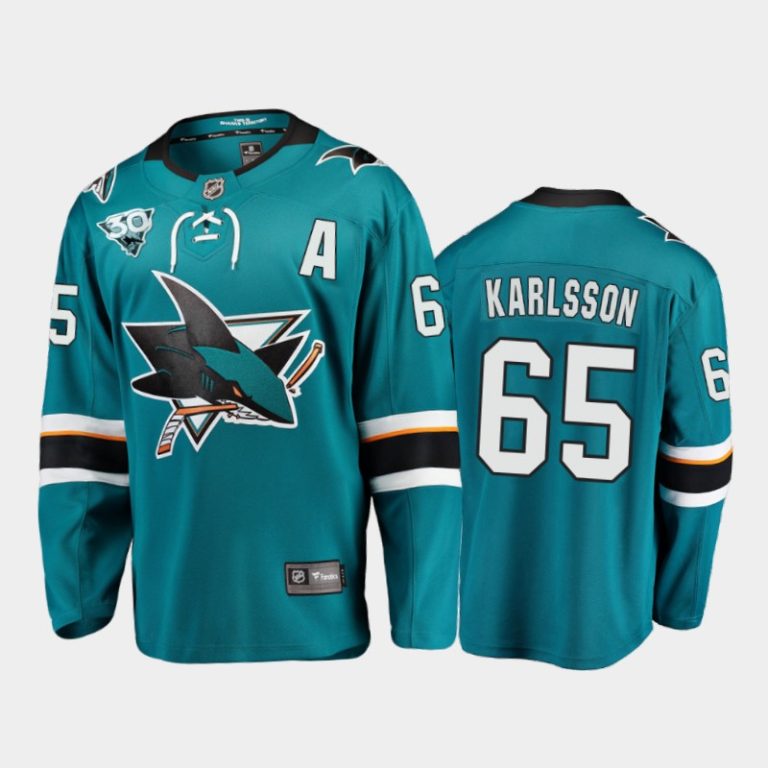 Men San Jose Sharks Erik Karlsson #65 2021 Reverse Retro Teal 30th Anniversary Home Jersey