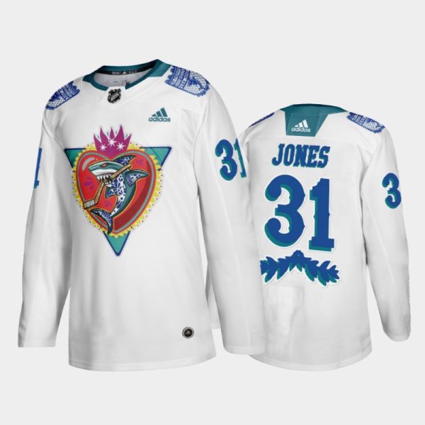 Men San Jose Sharks Martin Jones #31 Los Tiburones Night White Jersey