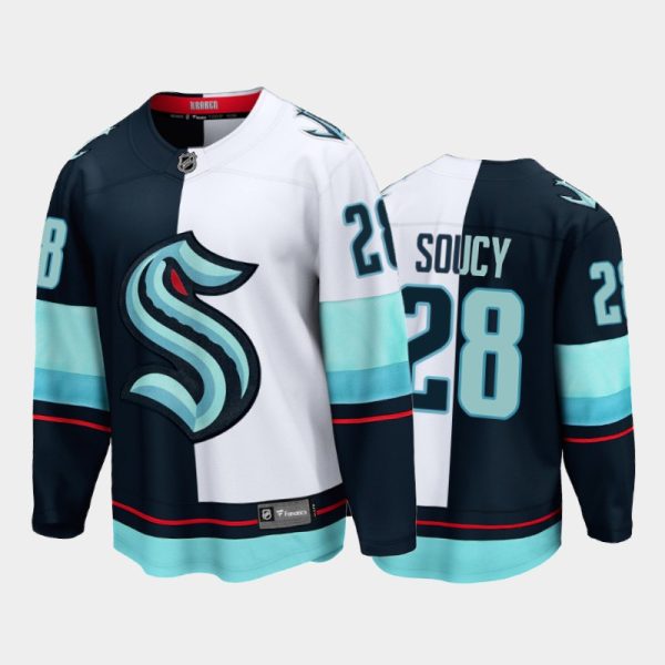 Men Seattle Kraken Carson Soucy #28 Split Edition 2021-22 Special Jersey Navy White