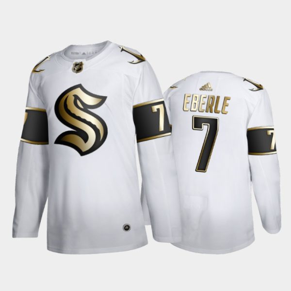 Men Seattle Kraken Jordan Eberle #7 2021 Expansion Draft Golden Edition White Jersey