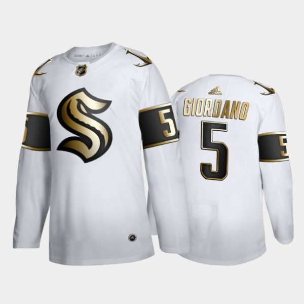 Men Seattle Kraken Mark Giordano #5 2021 Expansion Draft Golden Edition White Jersey