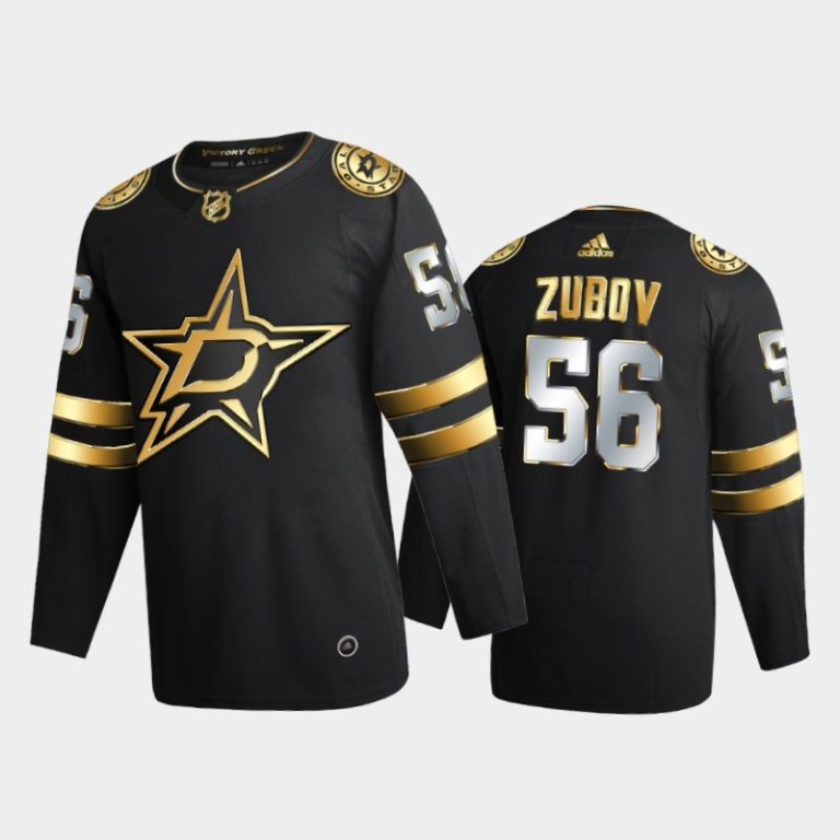 Men Sergei Zubov #56 Dallas Stars Retired Number Black Golden Jersey