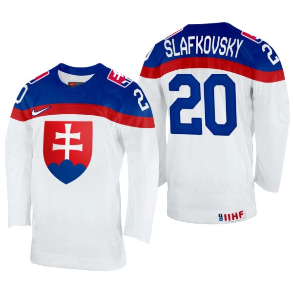 Men Slovakia Hockey Juraj Slafkovsky 2022 IIHF World Championship White #20 Jersey Home