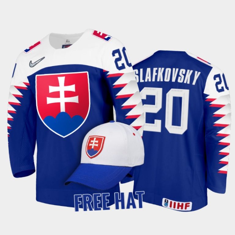 Men Slovakia Hockey Juraj Slafkovsky 2022 IIHF World Junior Championship Royal #20 Jersey Free Hat