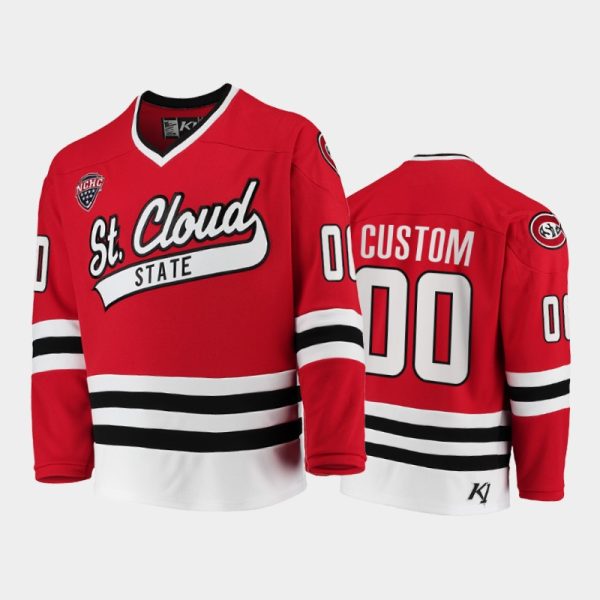 Men St. Cloud State Huskies Custom #00 College Hockey Red Away Jersey 2021-22