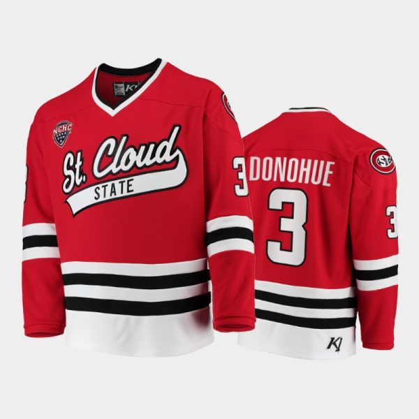 Men St. Cloud State Huskies Seamus Donohue #3 College Hockey Red Away Jersey 2021-22