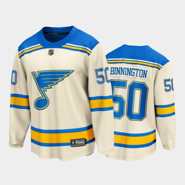 Men St. Louis Blues #50 Jordan Binnington 2022 Winter Classic Cream Bluenote Jersey