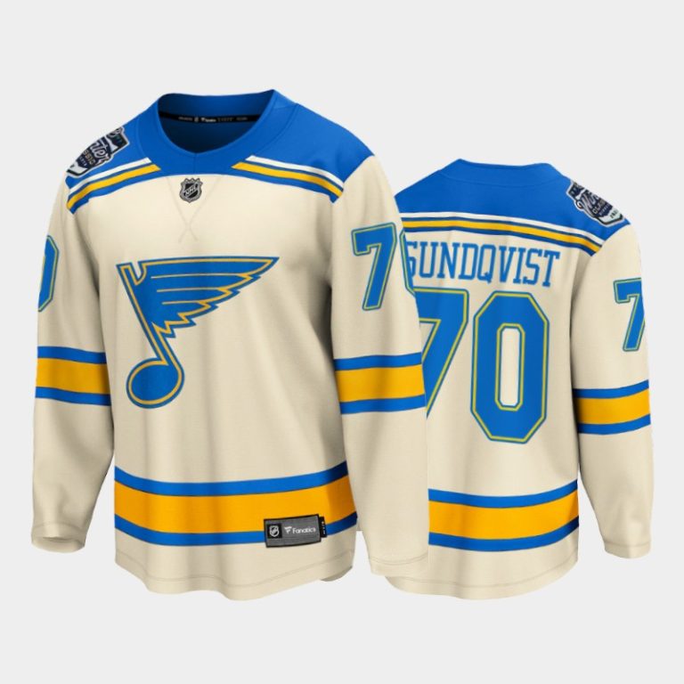 Men St. Louis Blues #70 Oskar Sundqvist 2022 Winter Classic Cream Bluenote Jersey