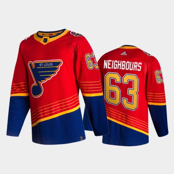 Men St. Louis Blues Jake Neighbours #63 2021 Reverse Retro Red Special Edition Jersey