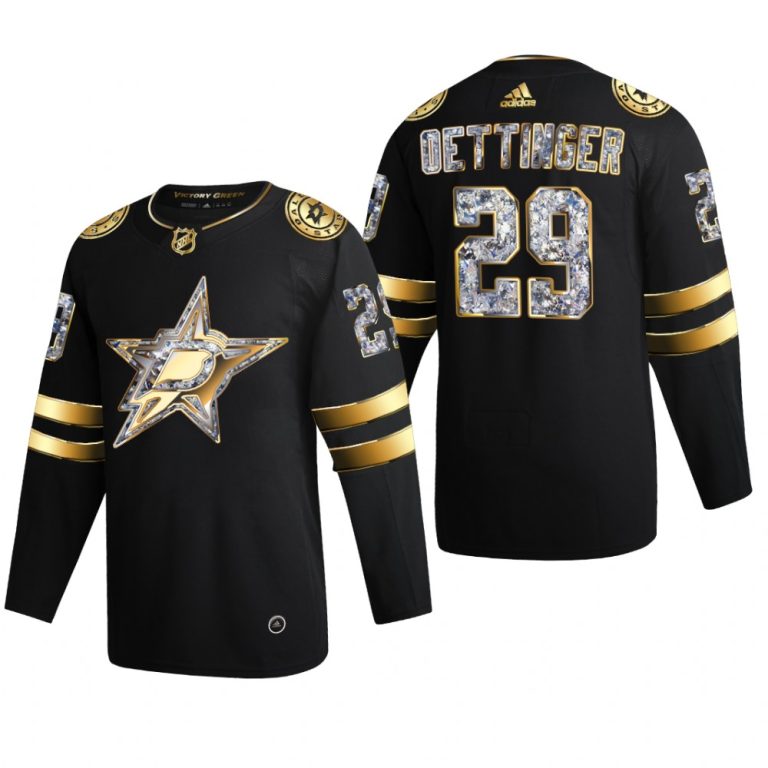 Men Stars Jake Oettinger #29 2022 Stanley Cup Playoffs Black Diamond Edition Jersey