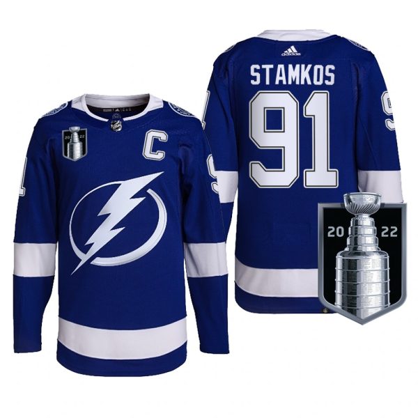 Men Steven Stamkos Tampa Bay Lightning 2022 Stanley Cup Playoffs Jersey Blue #91 Pro Uniform