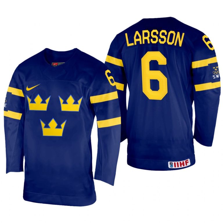 Men Sweden Hockey Adam Larsson 2022 IIHF World Championship Navy #6 Jersey Away