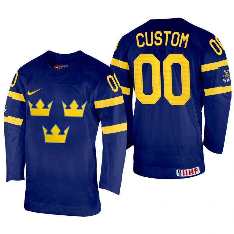 Men Sweden Hockey Custom 2022 IIHF World Championship Navy #00 Jersey Away